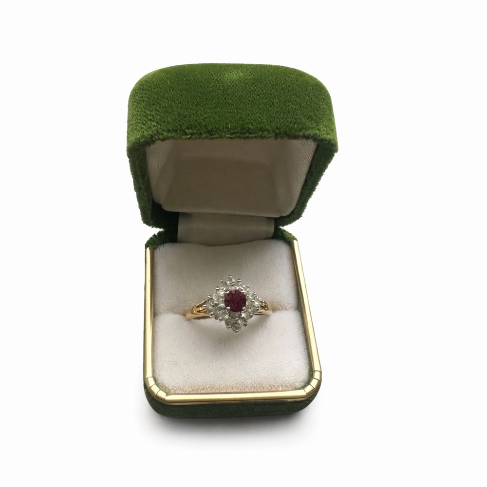 💜 Gold Tone Purple Cluster Ring – Size 8